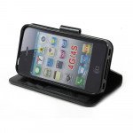 Wholesale iPhone 4S 4 Slim Flip Leather Wallet Case (Black - Black)